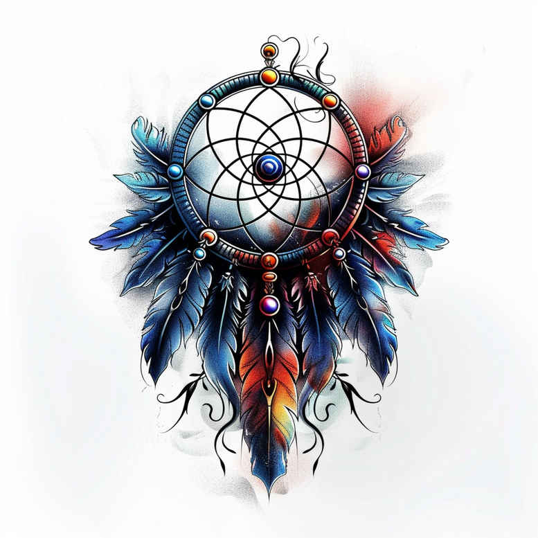 tribal-dreamcatcher – tattoo design ideas free ai generated – realism-realistic – for-abdomen – Gallery: dreamcatchers-inkby-ai