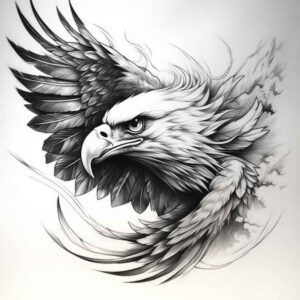 battle-eagle – tattoo design ideas free ai generated – realism-lifelike-eyes – for-behind-ear – Gallery: eagles-inkby-ai