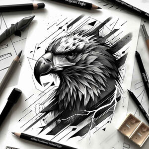 crowned-eagle – tattoo design ideas free ai generated – surrealism-psychedelic – for-arm – Gallery: eagles-inkby-ai