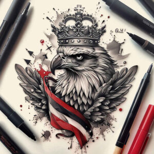 eagle-against-sky – tattoo design ideas free ai generated – neotraditional-enhanced-shading – for-side – Gallery: eagles-inkby-ai