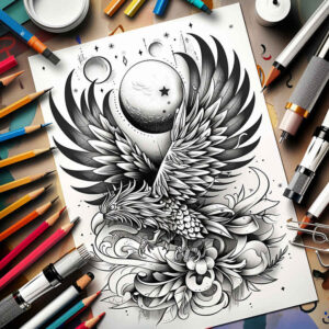 eagle-in-air – tattoo design ideas free ai generated – realism-clean-lines – for-arm – Gallery: eagles-inkby-ai