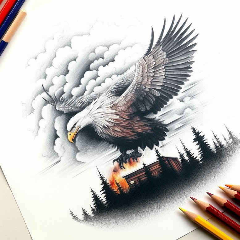 eagle-in-air – tattoo design ideas free ai generated – realism-real-life-shading – for-thigh – Gallery: eagles-inkby-ai