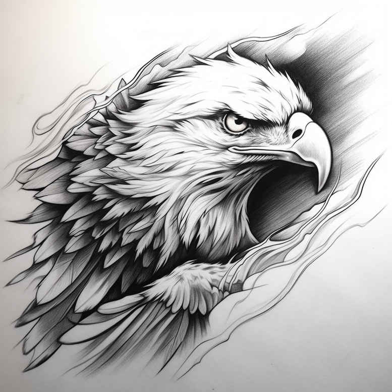 eagle-in-clouds – tattoo design ideas free ai generated – realism-precise-anatomy – for-stomach – Gallery: eagles-inkby-ai