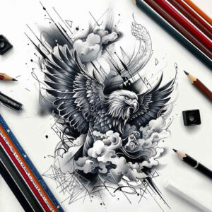 eagle-ornament – tattoo design ideas free ai generated – neotraditional-classic-motifs – for-upper-back – Gallery: eagles-inkby-ai