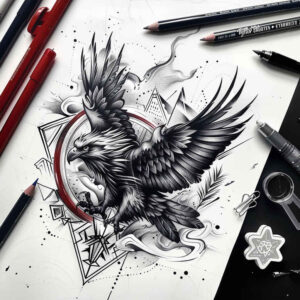 eagle-ornament – tattoo design ideas free ai generated – neotraditional-rich-shading – for-scapula – Gallery: eagles-inkby-ai