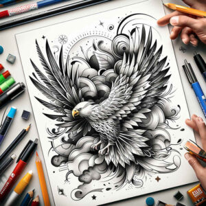 eagle-power-symbol – tattoo design ideas free ai generated – realism-seamless-blend – for-upper-shoulder – Gallery: eagles-inkby-ai
