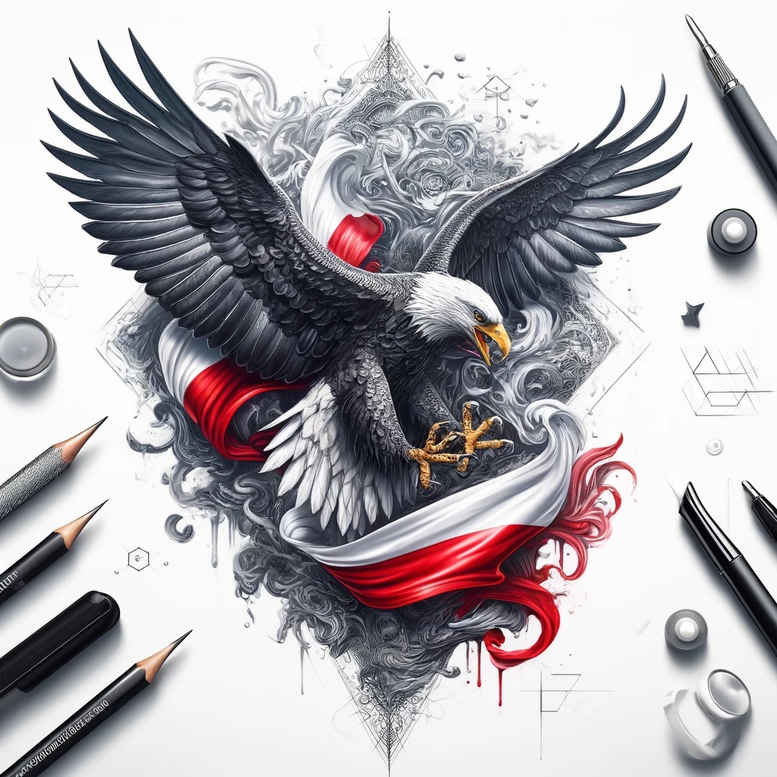 eagle-strength-symbol – tattoo design ideas free ai generated – surrealism-shimmering-forms – for-upper-arm – Gallery: eagles-inkby-ai