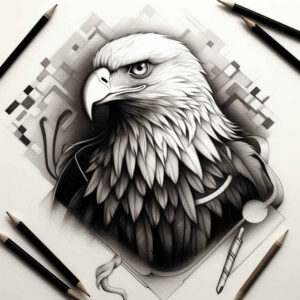 eagle-tattoo – tattoo design ideas free ai generated – surrealism-distorted-perspective – for-neck – Gallery: eagles-inkby-ai