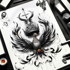 eagle-with-chest – tattoo design ideas free ai generated – surrealism-unconscious-imagery – for-neck – Gallery: eagles-inkby-ai