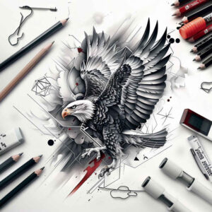eagle-with-claws – tattoo design ideas free ai generated – neotraditional-dynamic-color – for-upper-arm – Gallery: eagles-inkby-ai