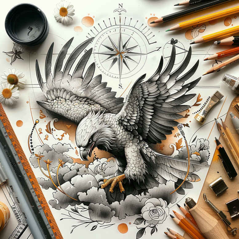 eagle-with-claws – tattoo design ideas free ai generated – realism-moist-gloss – for-shin – Gallery: eagles-inkby-ai
