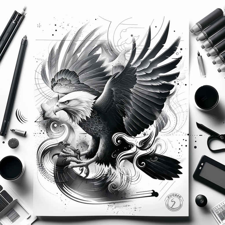 eagle-with-crown – tattoo design ideas free ai generated – realism-soft-highlights – for-upper-arm – Gallery: eagles-inkby-ai