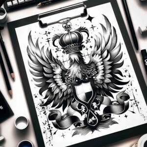 eagle-with-feathers – tattoo design ideas free ai generated – neotraditional-bold-texture – for-lower-thigh – Gallery: eagles-inkby-ai