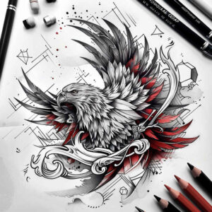 eagle-with-feathers – tattoo design ideas free ai generated – neotraditional-clean-contrast – for-side-torso – Gallery: eagles-inkby-ai