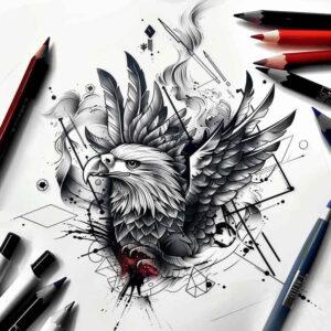eagle-with-feathers – tattoo design ideas free ai generated – realism-sharp-focus – for-upper-chest – Gallery: eagles-inkby-ai