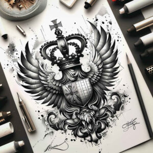 eagle-with-grace – tattoo design ideas free ai generated – realism-natural-finish – for-back – Gallery: eagles-inkby-ai