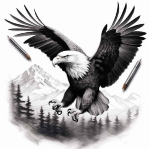 eagle-with-leaves – tattoo design ideas free ai generated – realism-moist-effect – for-biceps – Gallery: eagles-inkby-ai