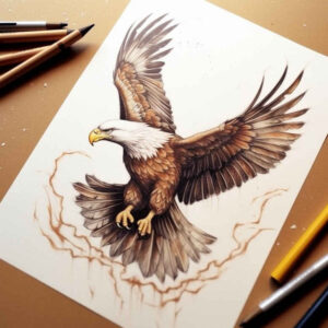 eagle-with-leaves – tattoo design ideas free ai generated – surrealism-ethereal-textures – for-side – Gallery: eagles-inkby-ai