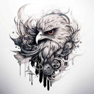 eagle-with-lines – tattoo design ideas free ai generated – surrealism-hallucinogenic – for-back-of-neck – Gallery: eagles-inkby-ai