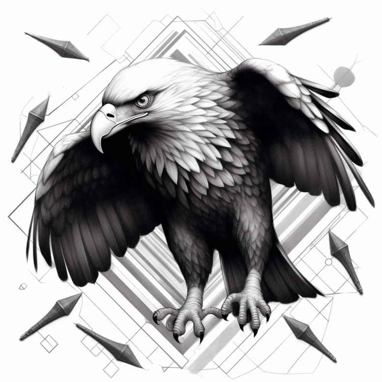 eagle-with-lines – tattoo design ideas free ai generated – surrealism-subconscious-themes – for-upper-arm – Gallery: eagles-inkby-ai