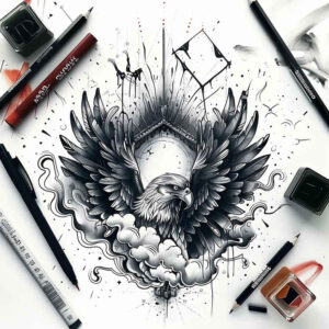 eagle-with-spread-wings – tattoo design ideas free ai generated – neotraditional-rich-shading – for-hip – Gallery: eagles-inkby-ai