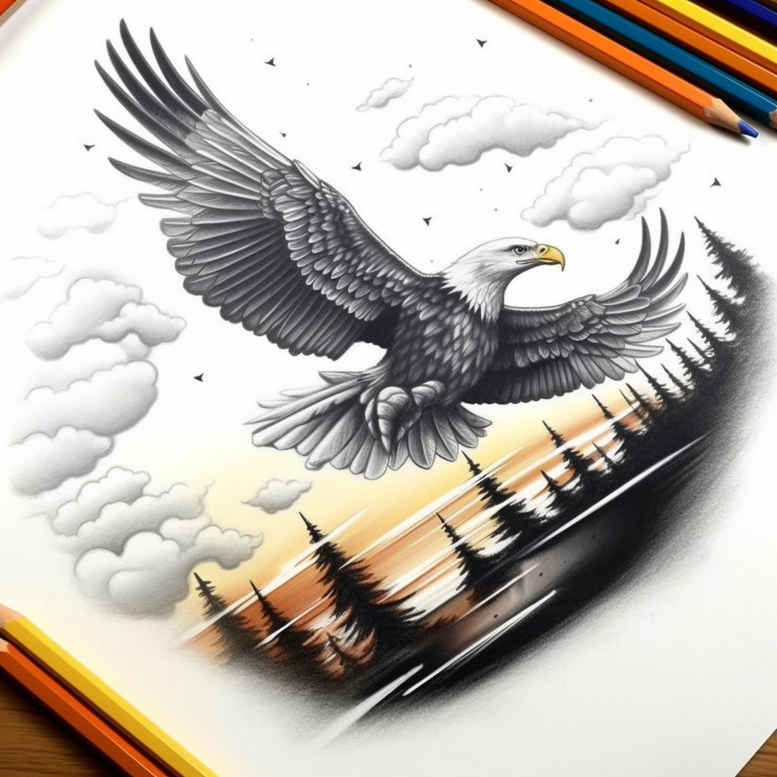 eagle-with-stars – tattoo design ideas free ai generated – realism-true-to-life – for-ribs – Gallery: eagles-inkby-ai