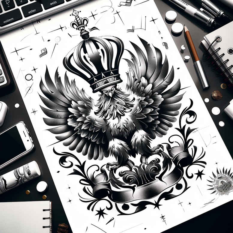 geometric-eagle – tattoo design ideas free ai generated – neotraditional-vivid-detail – for-behind-ear – Gallery: eagles-inkby-ai