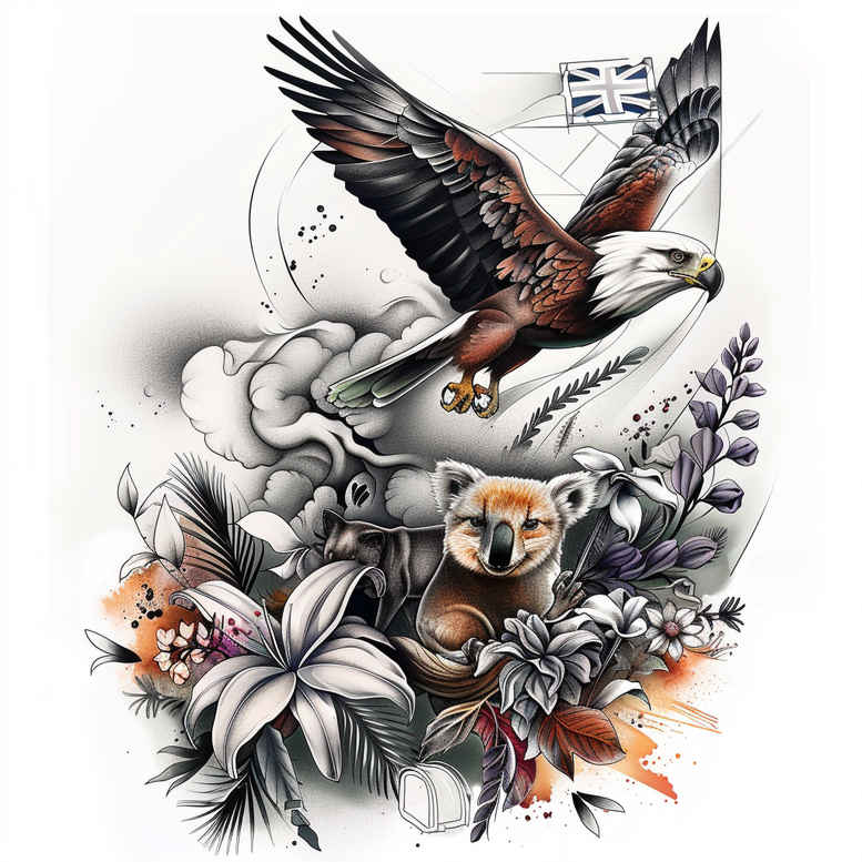 geometric-eagle – tattoo design ideas free ai generated – surrealism-whimsical – for-lower-chest – Gallery: eagles-inkby-ai