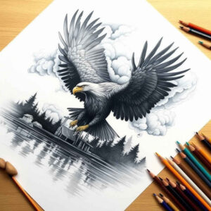 patriotic-eagle – tattoo design ideas free ai generated – surrealism-dream-motifs – for-upper-chest – Gallery: eagles-inkby-ai