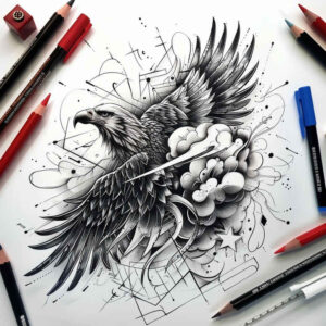 patriotic-eagle-tattoo – tattoo design ideas free ai generated – surrealism-mysterious – for-collarbone – Gallery: eagles-inkby-ai