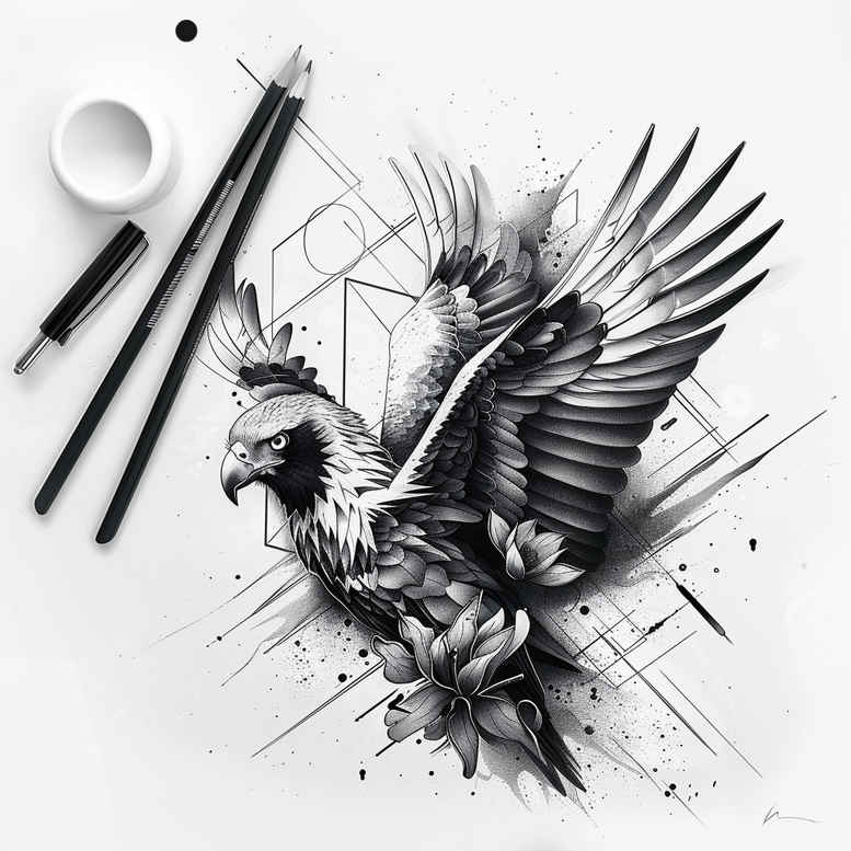 spiritual-eagle – tattoo design ideas free ai generated – realism-fine-lines – for-heel – Gallery: eagles-inkby-ai