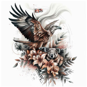 eagles tattoo design ideas Surrealism melting forms bold outlines for upper thigh
