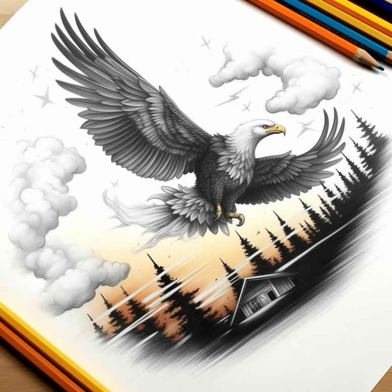 eagles tattoo design ideas Surrealism juxtaposition dynamic pose for inner arm