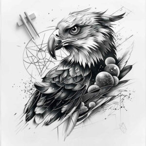 eagles tattoo design ideas Neotraditional sharp edges dynamic pose for temple
