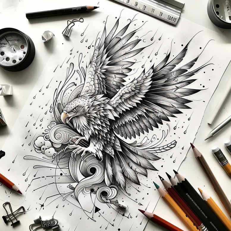 eagles tattoo design ideas Surrealism dreamscape shadow and light resilience and power