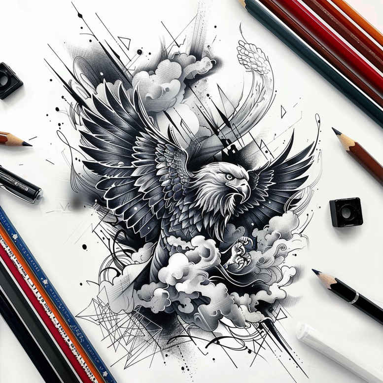 eagles tattoo design ideas Surrealism metaphysical shadow and light symbol of resilience