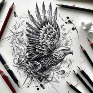 eagles tattoo design ideas Surrealism juxtaposition sharp eyes for upper thigh