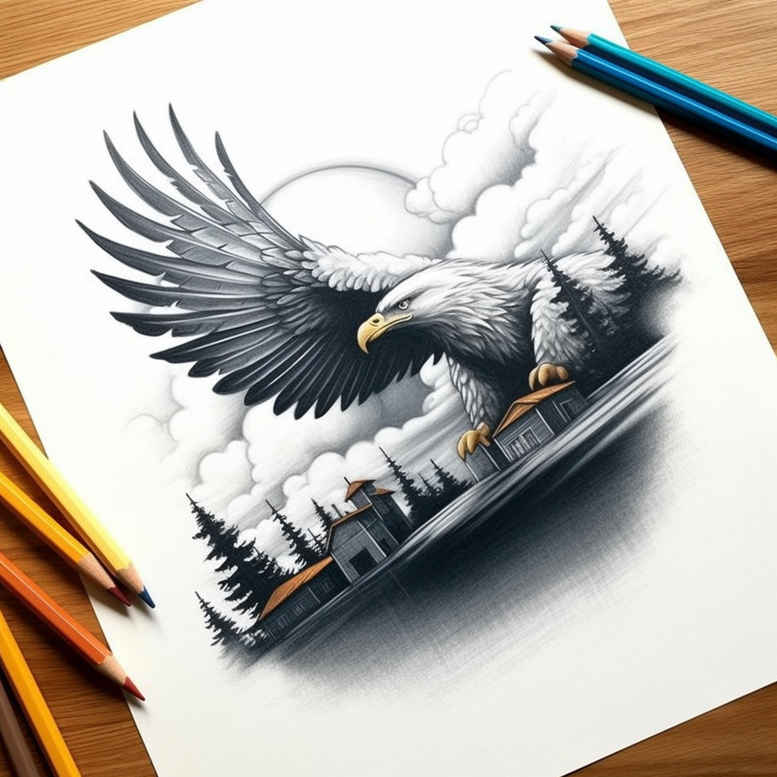 eagles tattoo design ideas Realism photographic quality soaring for temple