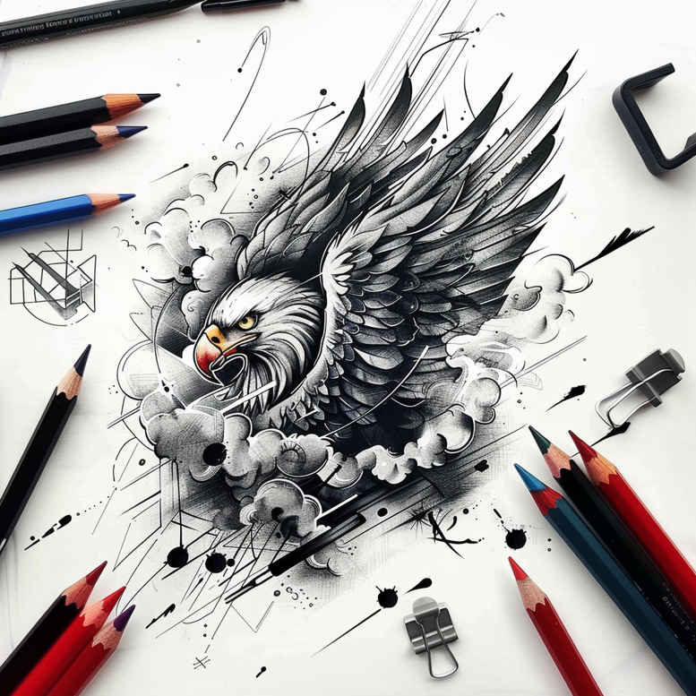 eagles tattoo design ideas soft shadows strong contrast for spine