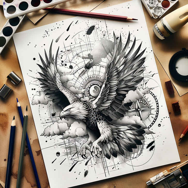 eagles tattoo design ideas Surrealism hallucinatory strong lines for palm