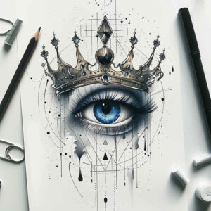 eye-with-feathers – tattoo design ideas free ai generated – surrealism-dynamic-shapes – for-elbow – Gallery: eyes-inkby-ai