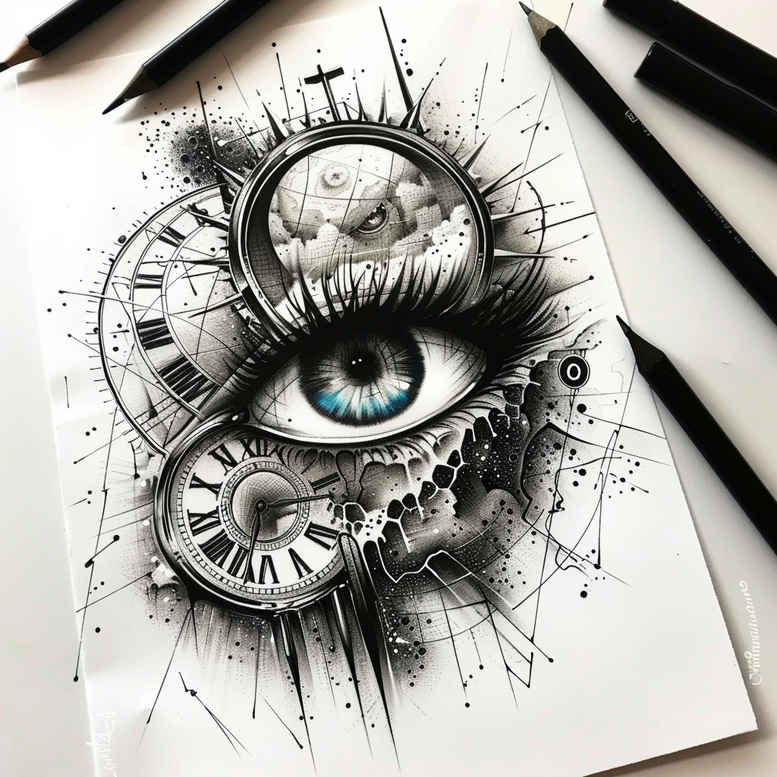 eye-with-line – tattoo design ideas free ai generated – surrealism-enigmatic – for-lower-arm – Gallery: eyes-inkby-ai