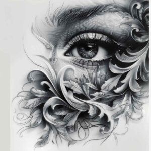 eye-with-reflections – tattoo design ideas free ai generated – neotraditional-detailed-linework – for-upper-arm – Gallery: eyes-inkby-ai