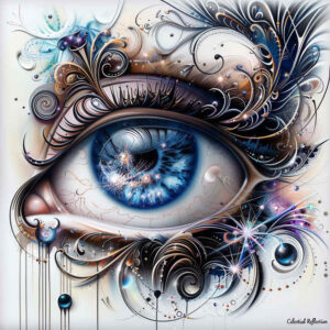 eye-with-stars – tattoo design ideas free ai generated – surrealism-floating-elements – for-sternum – Gallery: eyes-inkby-ai