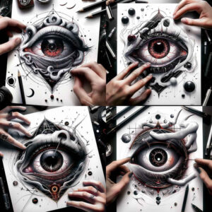 looking-eye – tattoo design ideas free ai generated – neotraditional-textured-fills – for-knee – Gallery: eyes-inkby-ai