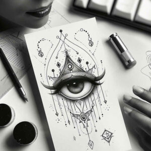 minimalist-eye – tattoo design ideas free ai generated – surrealism-phantom-shadows – for-shin – Gallery: eyes-inkby-ai