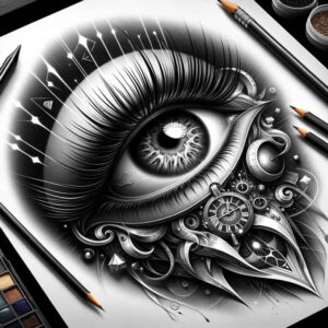 mysterious-eye – tattoo design ideas free ai generated – neotraditional-dynamic-color – for-back-shoulder – Gallery: eyes-inkby-ai