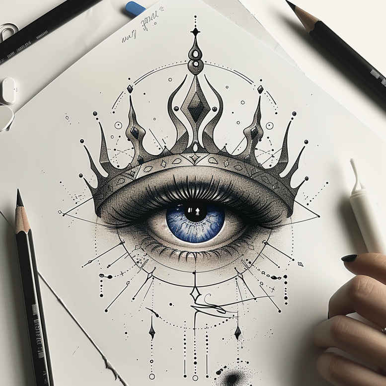 mystical-eye – tattoo design ideas free ai generated – neotraditional-dynamic-color – for-chest – Gallery: eyes-inkby-ai