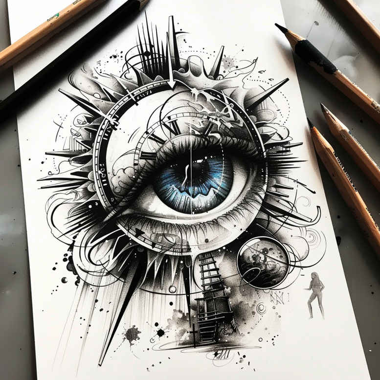 shaded-eye – tattoo design ideas free ai generated – realism-glowing-edges – for-upper-shoulder – Gallery: eyes-inkby-ai