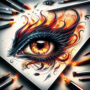 eyes tattoo design ideas Surrealism vibrant contrasts light reflection for lower arm